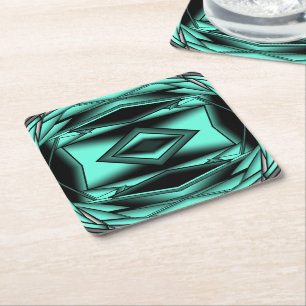 Black White Turquoise Ombre Modern Abstract Art Square Paper Coaster