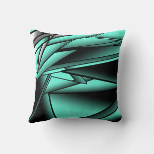 Black White Turquoise Ombre Modern Abstract Art Throw Pillow
