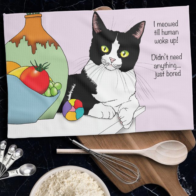 Black White Tuxedo Cat Kitchen Towel (Creator Uploaded)