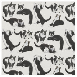 Black White Tuxedo Cats Fabric