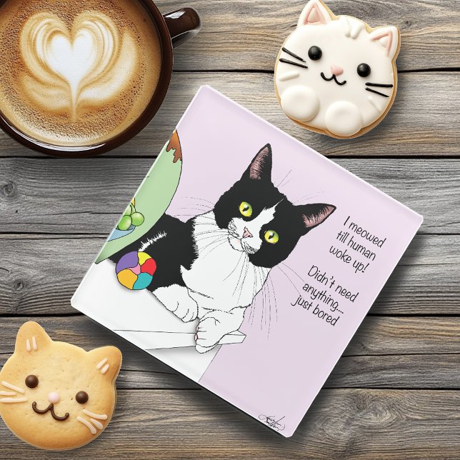 Black White Tuxedo Funny Cat Glass Coaster (Creator Uploaded)