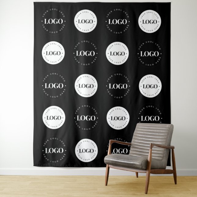 Black White Two Round Logo Step and Repeat Classic Tapestry (In Situ)