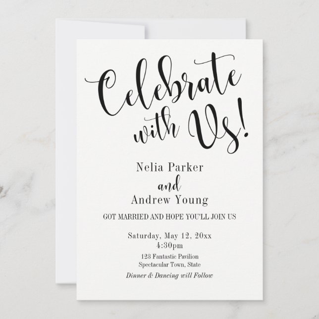 Black White Typography After Wedding Celebration Invitation (Front)