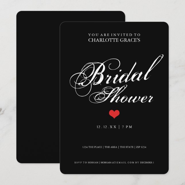 Black White Typography Bridal Shower Modern Simple Invitation (Front/Back)