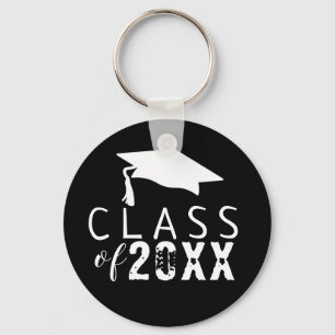Black & White Typography Class of Graduation Keychain