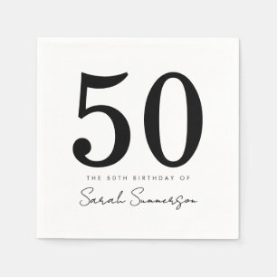 Black White Typography Fifty Name 50th Birthday Napkin