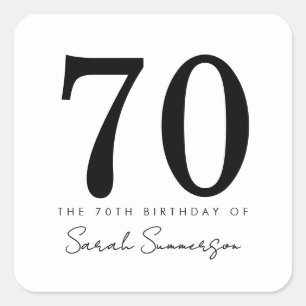 Black White Typography Seventy 70th Birthday Square Sticker