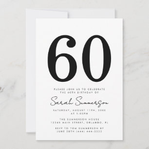 Black White Typography Sixty 60th Birthday Party Invitation