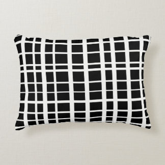 Black White Uneven Grid Pattern Contrast Back Accent Pillow