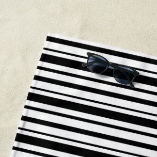 Black & White Uneven Stripes Beach Towel