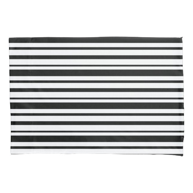 Black & White Uneven Stripes  Pillowcase (Front)