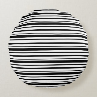 Black & White Uneven Stripes Round Pillow