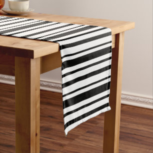 Black & White Uneven Stripes Short Table Runner