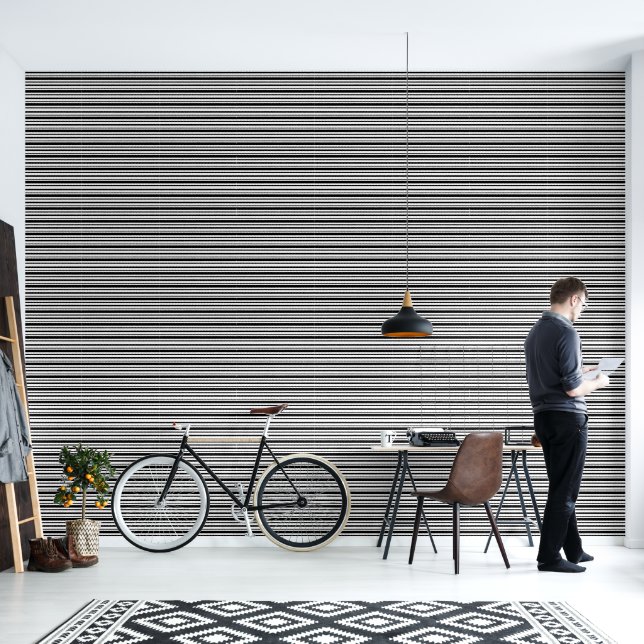 Black & White Uneven Stripes  Wallpaper (Living Room)