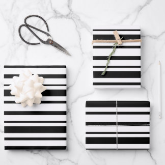 Black & White Uneven Stripes Wrapping Paper Sheet
