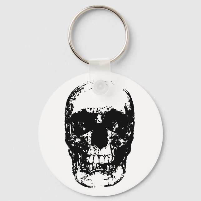 Black White Unique Pop Art Skull Cool Keychain (Front)