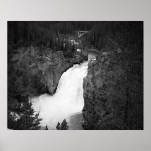 Black & White Upper Falls of Yellowstone 16x20 Poster