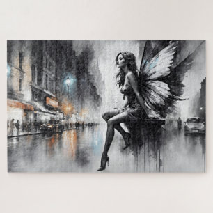 Black white urban life surreal fairy tale city jigsaw puzzle