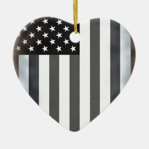 Black & White US American Flag Ceramic Ornament