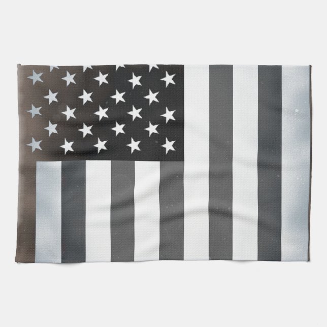 Black & White US American Flag Kitchen Towel (Horizontal)