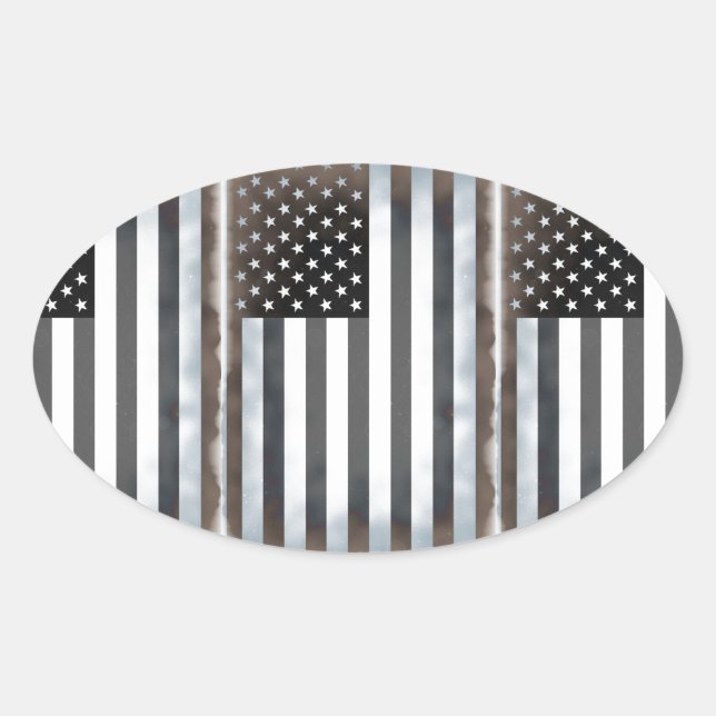 Black & White US American Flag Oval Sticker (Front)