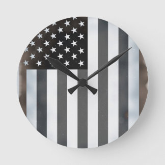 Black & White US American Flag Round Clock