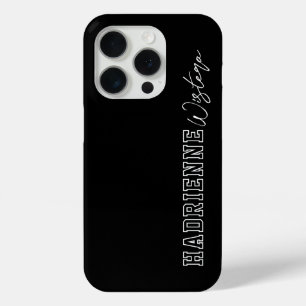 Black White Varsity College Monogram Script Name iPhone 15 Pro Case