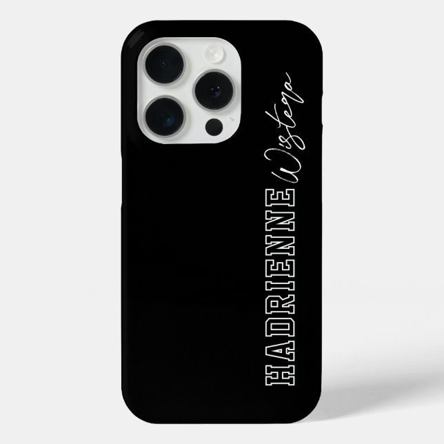 Black White Varsity College Monogram Script Name Case-Mate iPhone Case (Back)