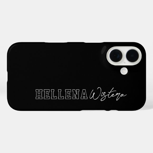 Black White Varsity College Monogram Script Name Case-Mate iPhone Case (Back (Horizontal))