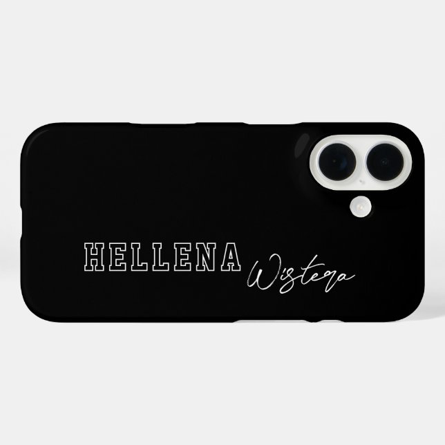Black White Varsity College Monogram Script Name Case-Mate iPhone Case (Back (Horizontal))