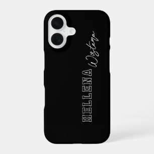 Black White Varsity College Monogram Script Name iPhone 16 Case