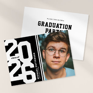 Black White Varsity Sport Photo Graduation Party Invitation