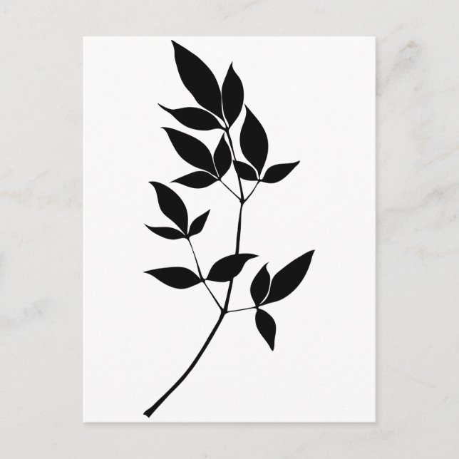 Black & white vector leaves branch silhouette postcard (Front)