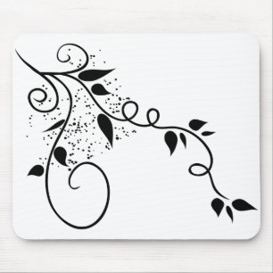 Black & white vector swirl branch silhouette mouse pad