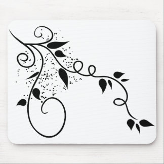 Black & white vector swirl branch silhouette mouse pad
