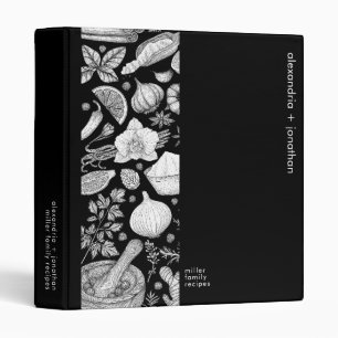 Black & White Vegetables Illustration Recipes Binder
