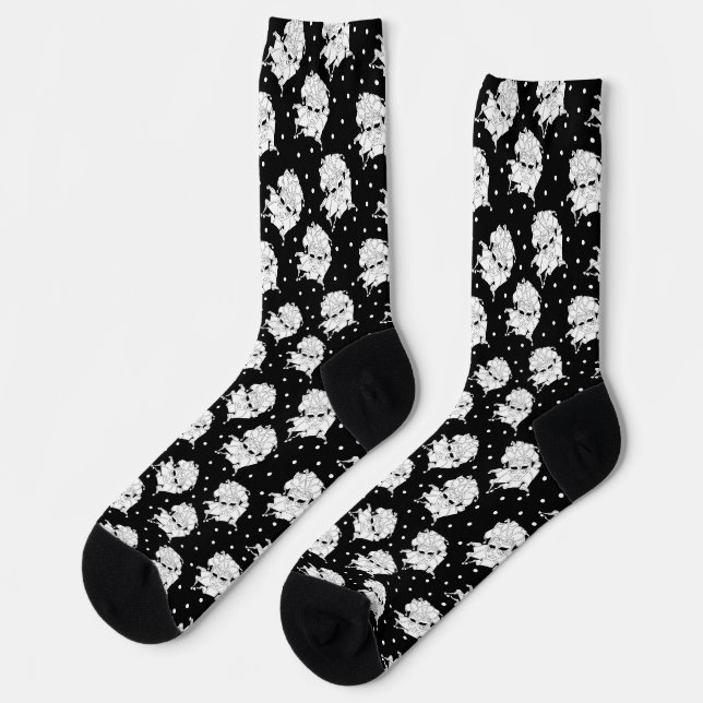 Black & White Venetian Carnival Masks Patterned Socks (Left)