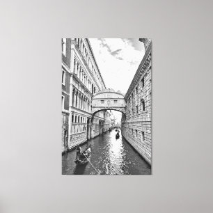 Black & white Venice Bridge of Sighs w/ gondolier Canvas Print