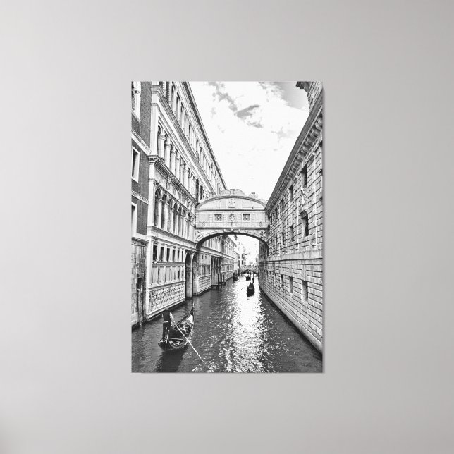 Black & white Venice Bridge of Sighs w/ gondolier Canvas Print (Front)