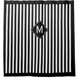 Black & White Vertical Stripes & Diamond Monogram
