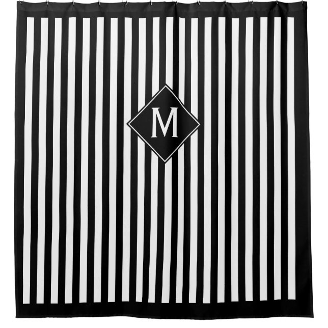 Black & White Vertical Stripes & Diamond Monogram (Front)