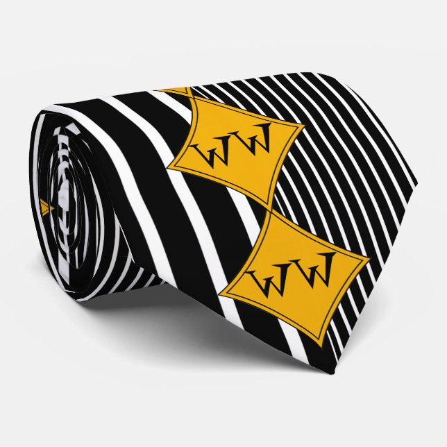 Black, White Vertical Stripes, Freesia Diamonds Tie (Rolled)