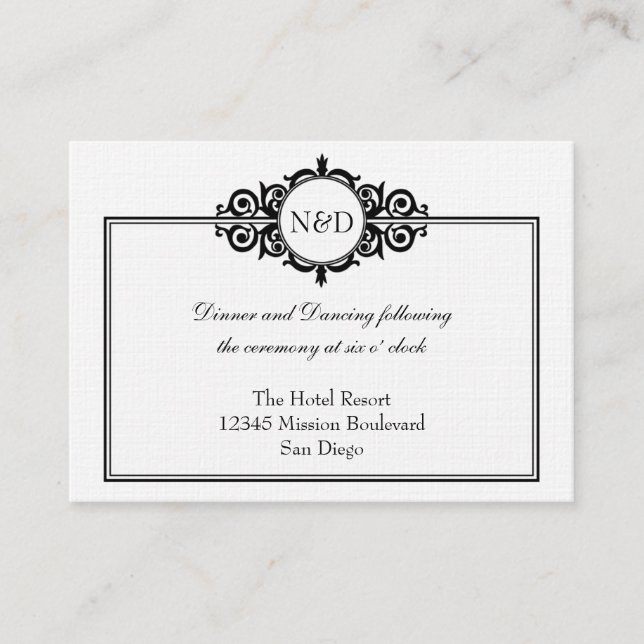 Black white Victorian wedding reception enclosure Card (Front)