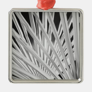 Black & White view of palm tree fronds Metal Ornament