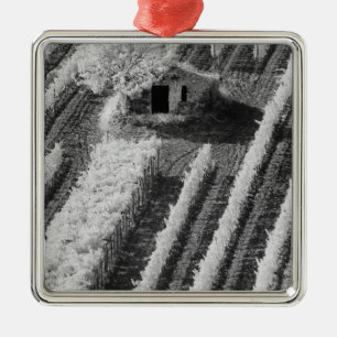 Black & White view of small stone barn Metal Ornament