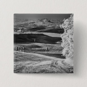 Black & White view of winding road 2 Inch Square Button