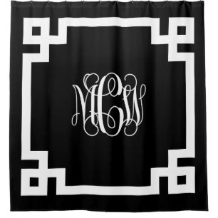 Black White Vine Monogram DIY BG & Greek Key Frame