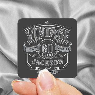 Black & White Vintage Aged To Perfection Birthday Square Sticker
