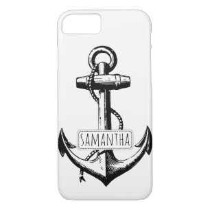 Black, white vintage anchor and name nautical Case-Mate iPhone case