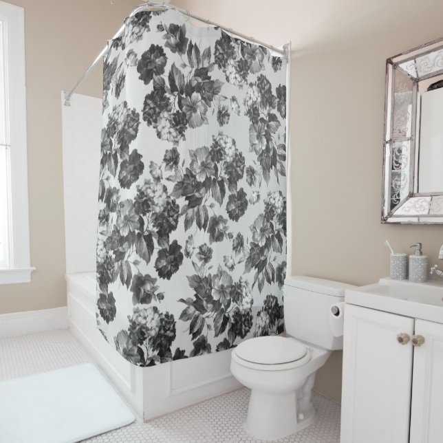 Black white vintage boho chic roses floral (In Situ)